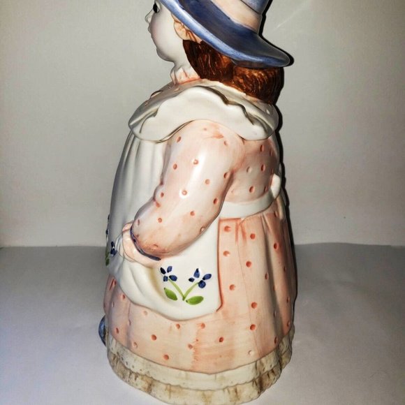 Vintage Takahashi Glass Eyed Girl Cookie Jar Country Doll Flower Basket … - Picture 5 of 13
